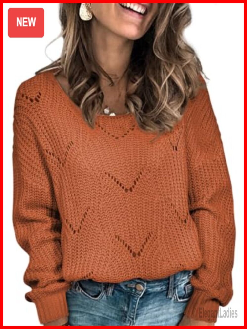 Dokotoo Womens Crochet Knit Sweater Boat Neck Loose Pullover Fall